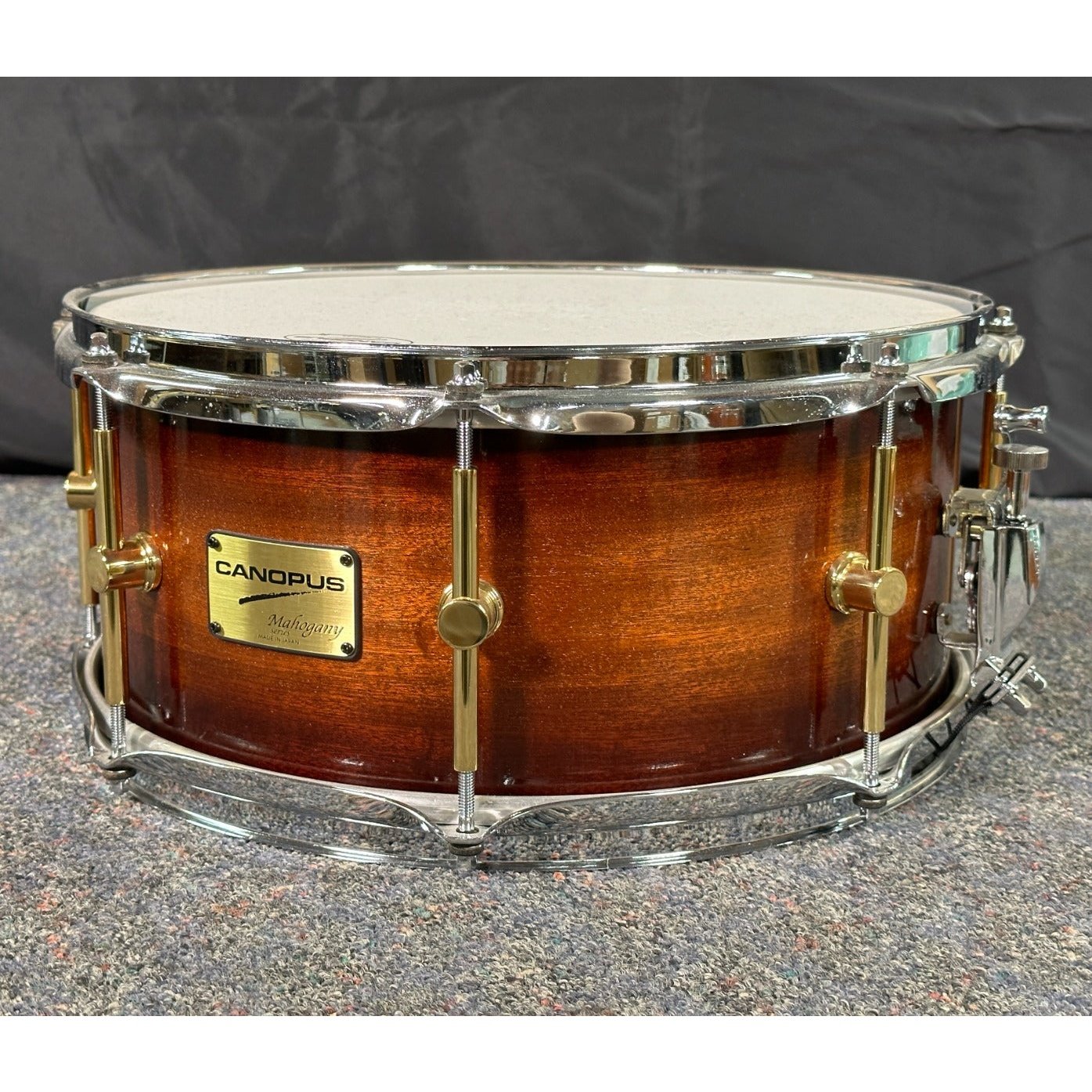 Used Canopus Mahogany Snare Drum 14x6.5 Brown Burst Lacquer – Drum