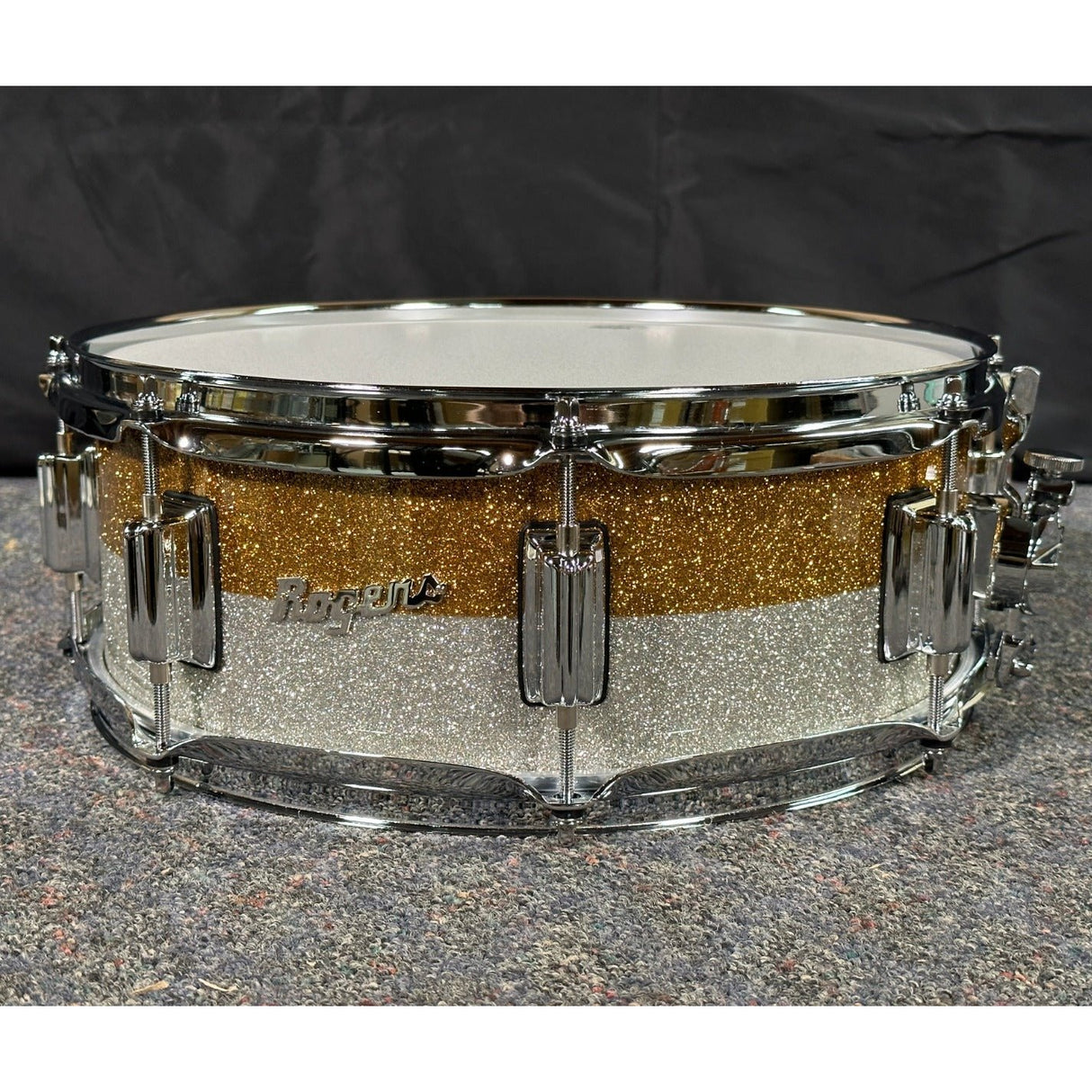 Used Rogers Powertone Limited Edition Snare Drum 14x5 Gold/Silver Two-Tone Lacquer