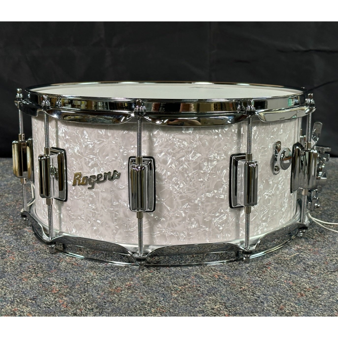 Used Rogers SuperTen Wood Shell Snare Drum 14x6.5 White Marine Pearl