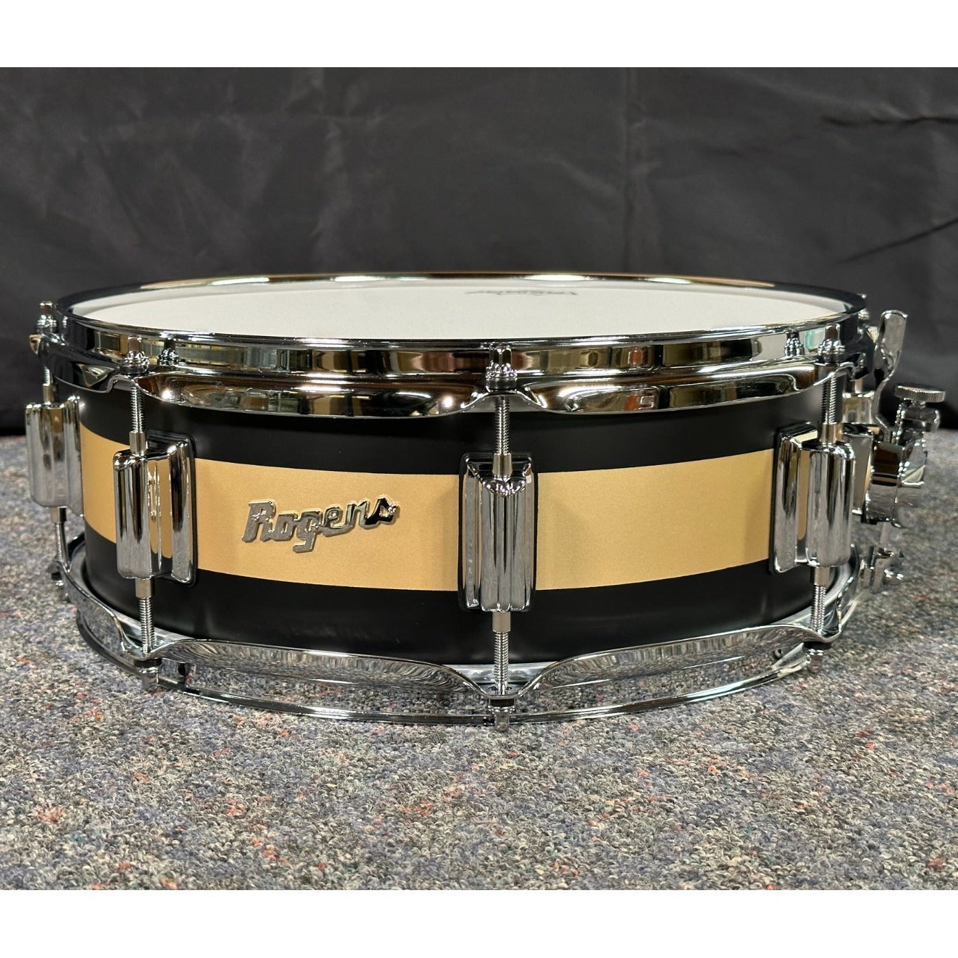 Used Rogers Tower Limited Edition Snare Drum 14x5 Satin Black/Gold Duco