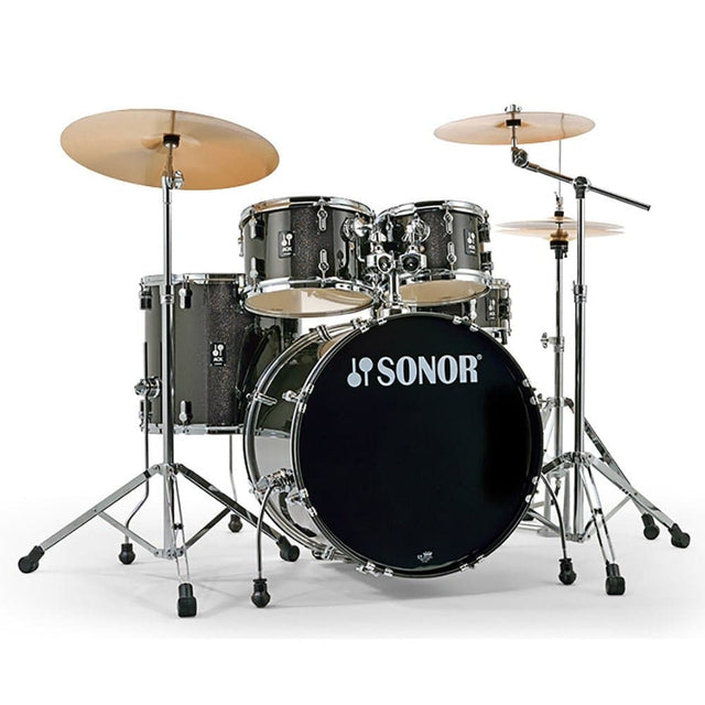Sonor AQX Stage Drum Set with Hardware and Cymbals - Black Midnight Sparkle