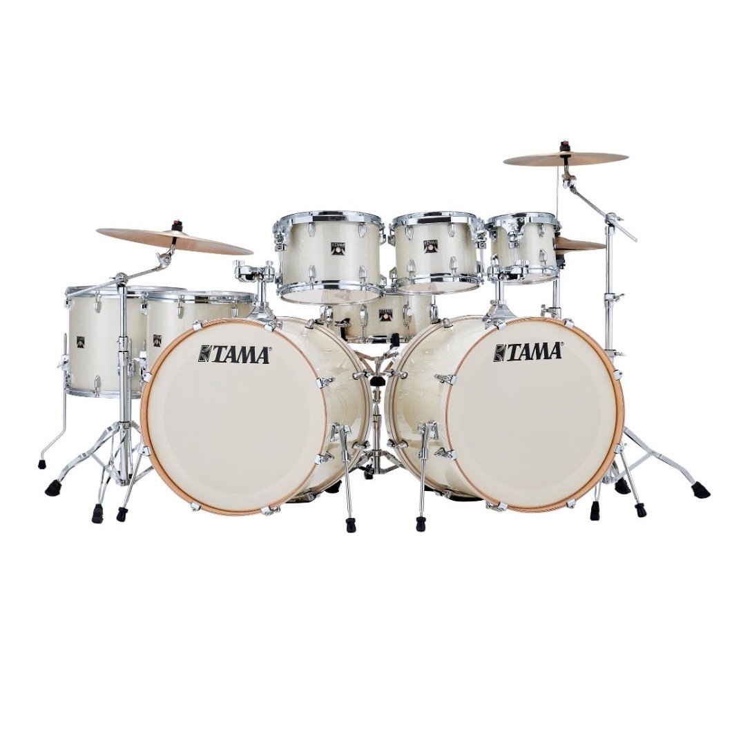 Tama Superstar Classic 8pc Double Bass Drum Set Vintage White Sparkle