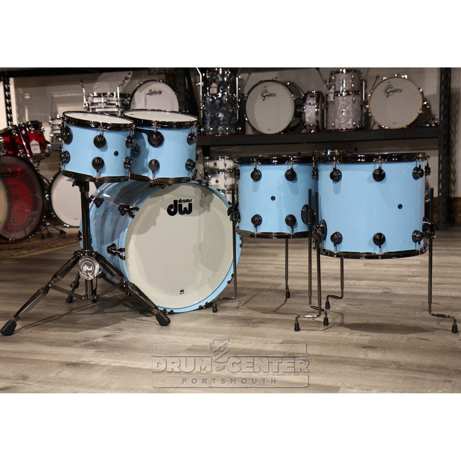 DW Collectors Maple/Mahogany 5pc Drum Set Solid Robin's Egg Blue w/Black Hw