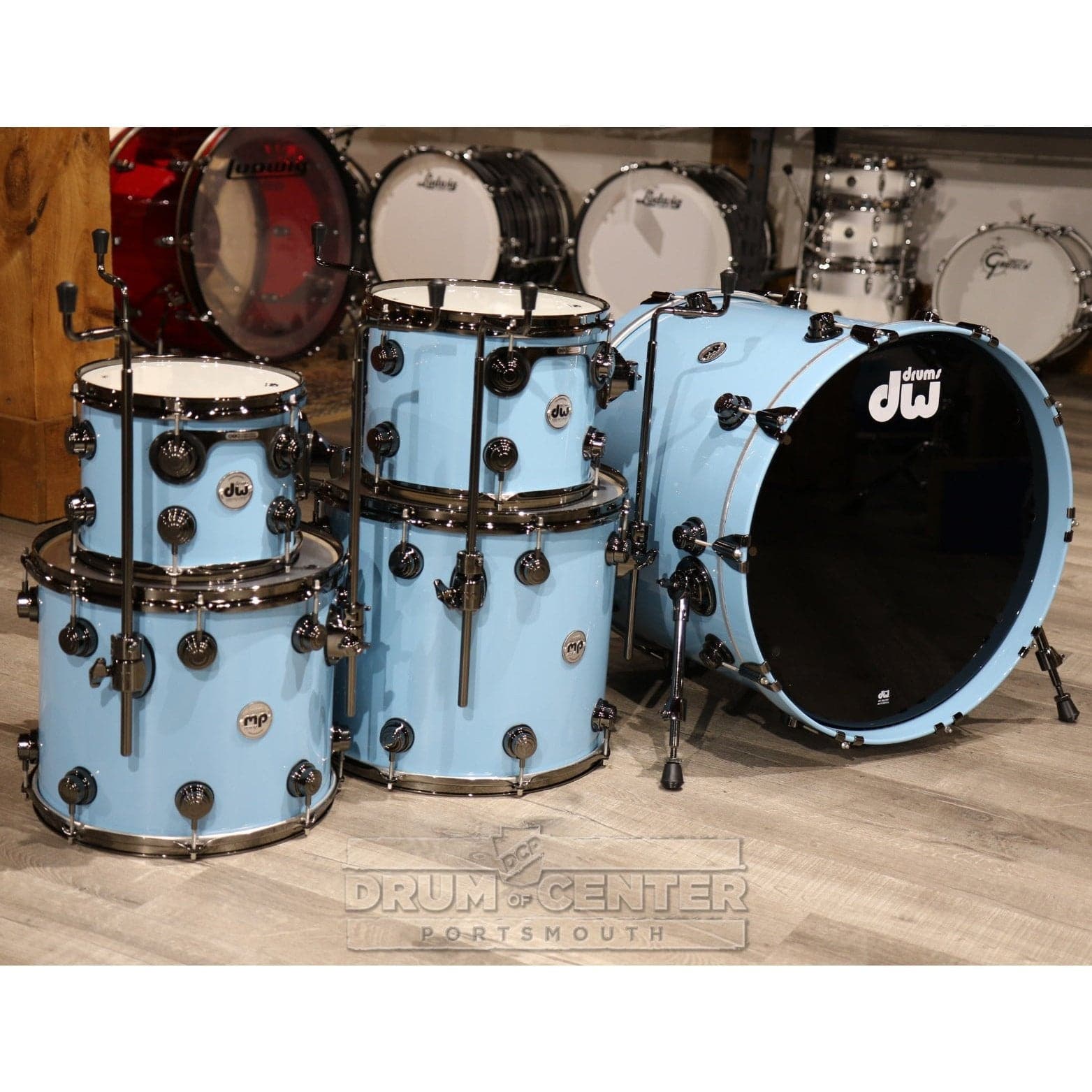 DW Collectors Maple/Mahogany 5pc Drum Set Solid Robin's Egg Blue w/Black Hw