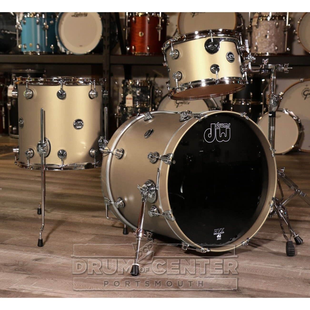 DW Performance 3pc Lacquer Drum Set 20/12/14 Hard Satin Gold Mist