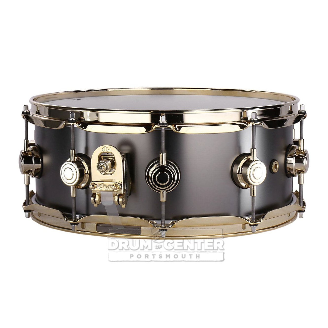 DW Collectors Series Satin Black Brass Snare Drum - 14x5.5 - Gold Hardware