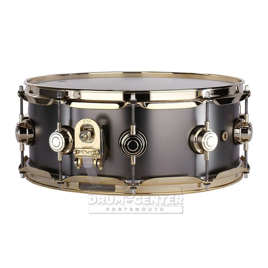 DW Collectors Series Satin Black Brass Snare Drum - 14x5.5 - Gold Hardware
