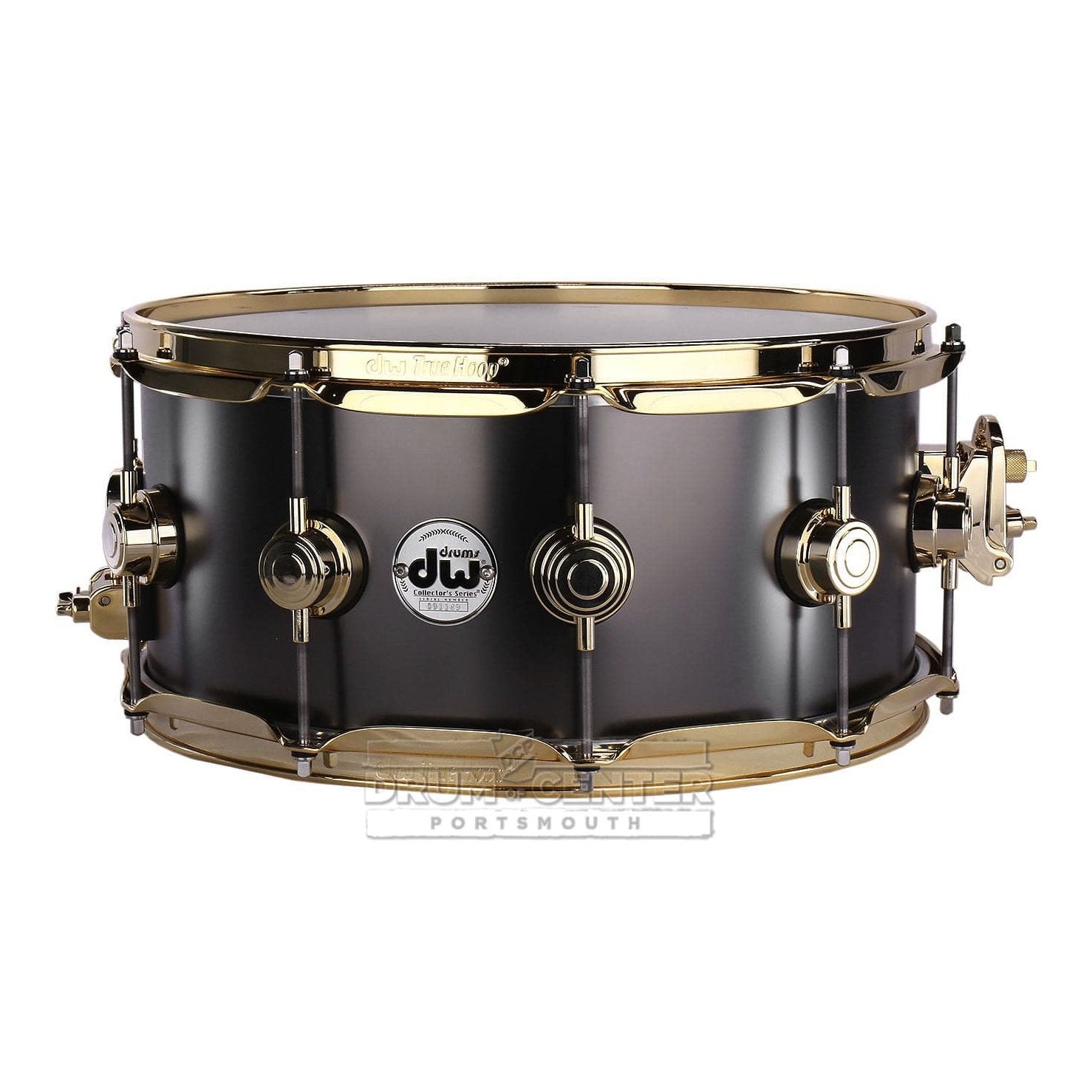 DW Collectors Series Satin Black Brass Snare Drum - 14x6.5 - Gold Hardware