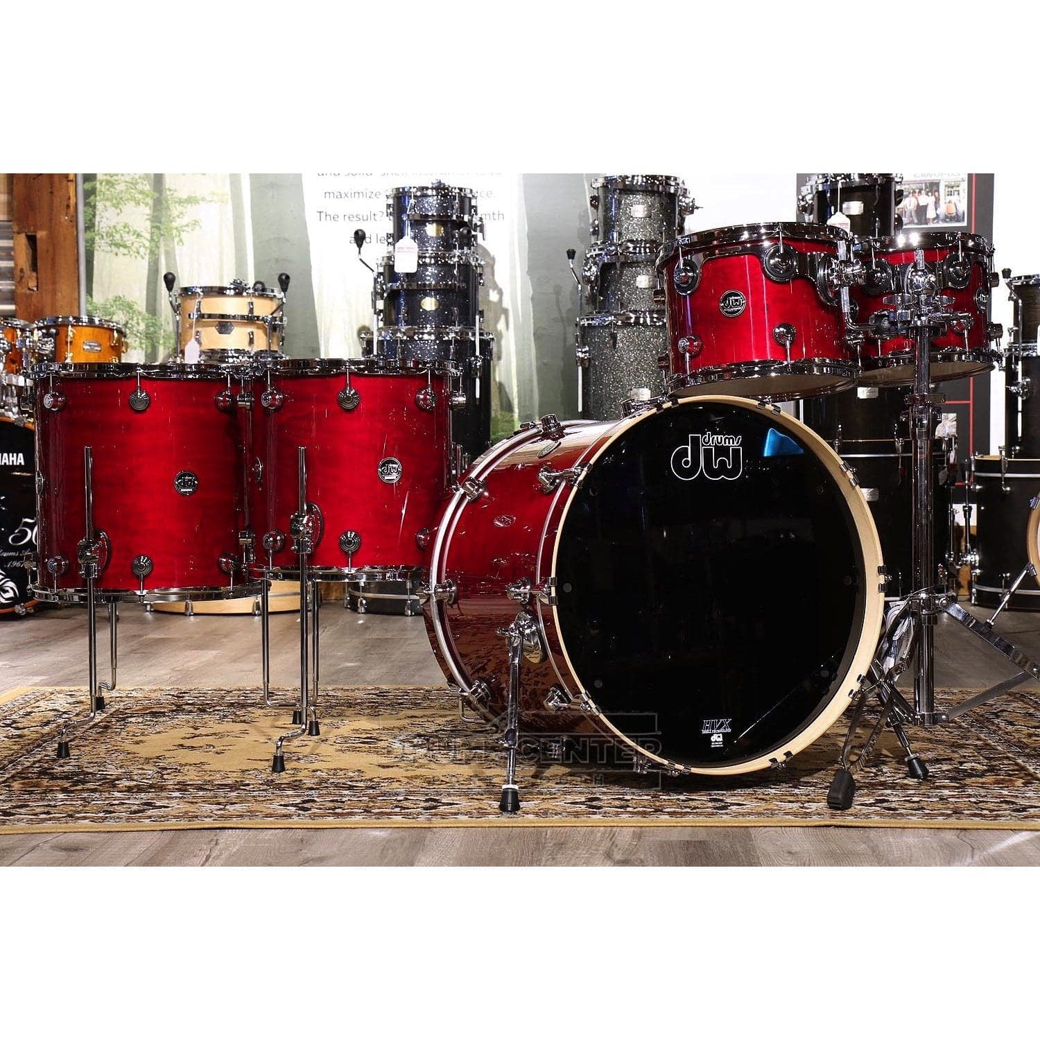 DW Performance 5pc 2 Up/2 Down Drum Set Cherry Stain