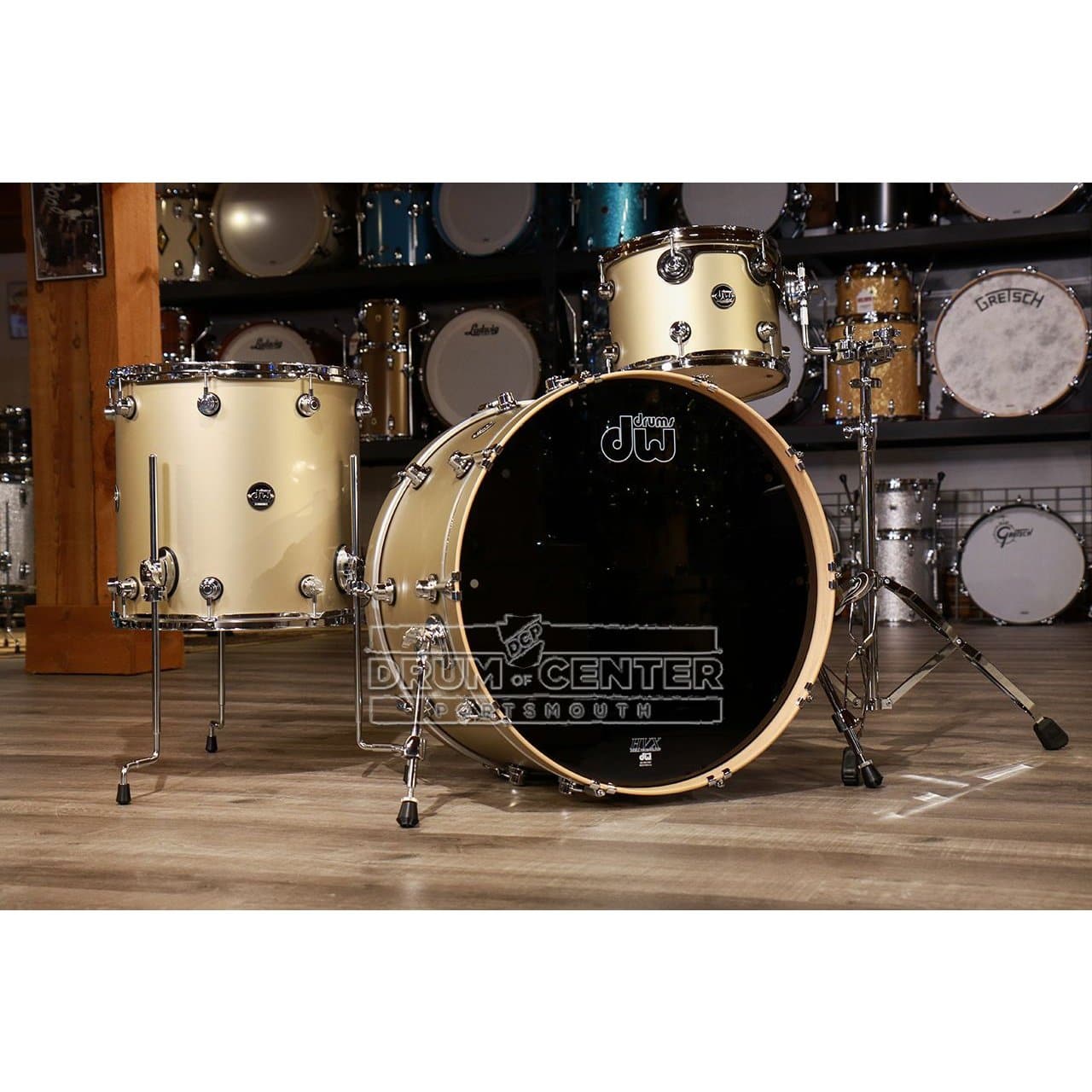 DW Performance 3pc Drum Set 24/13/16 Hard Satin Gold Mist