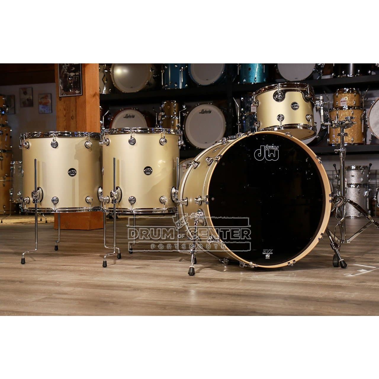 DW Performance 5pc Drum Set 24/13/16/18/14 Hard Satin Gold Mist