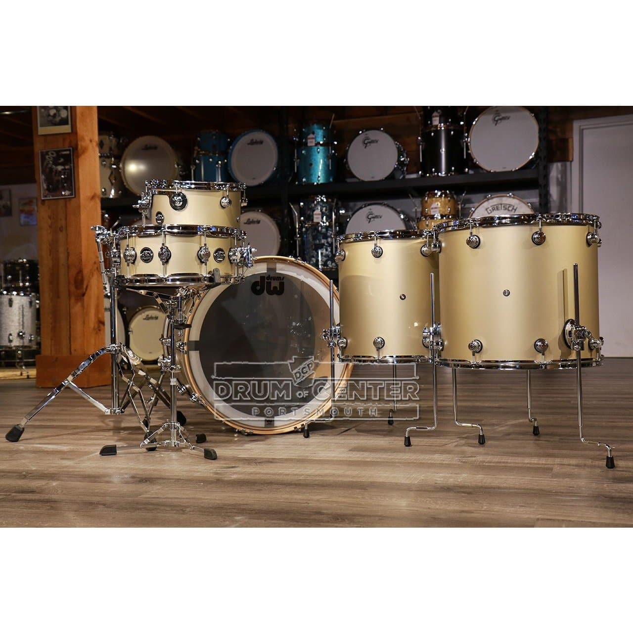 DW Performance 5pc Drum Set 24/13/16/18/14 Hard Satin Gold Mist