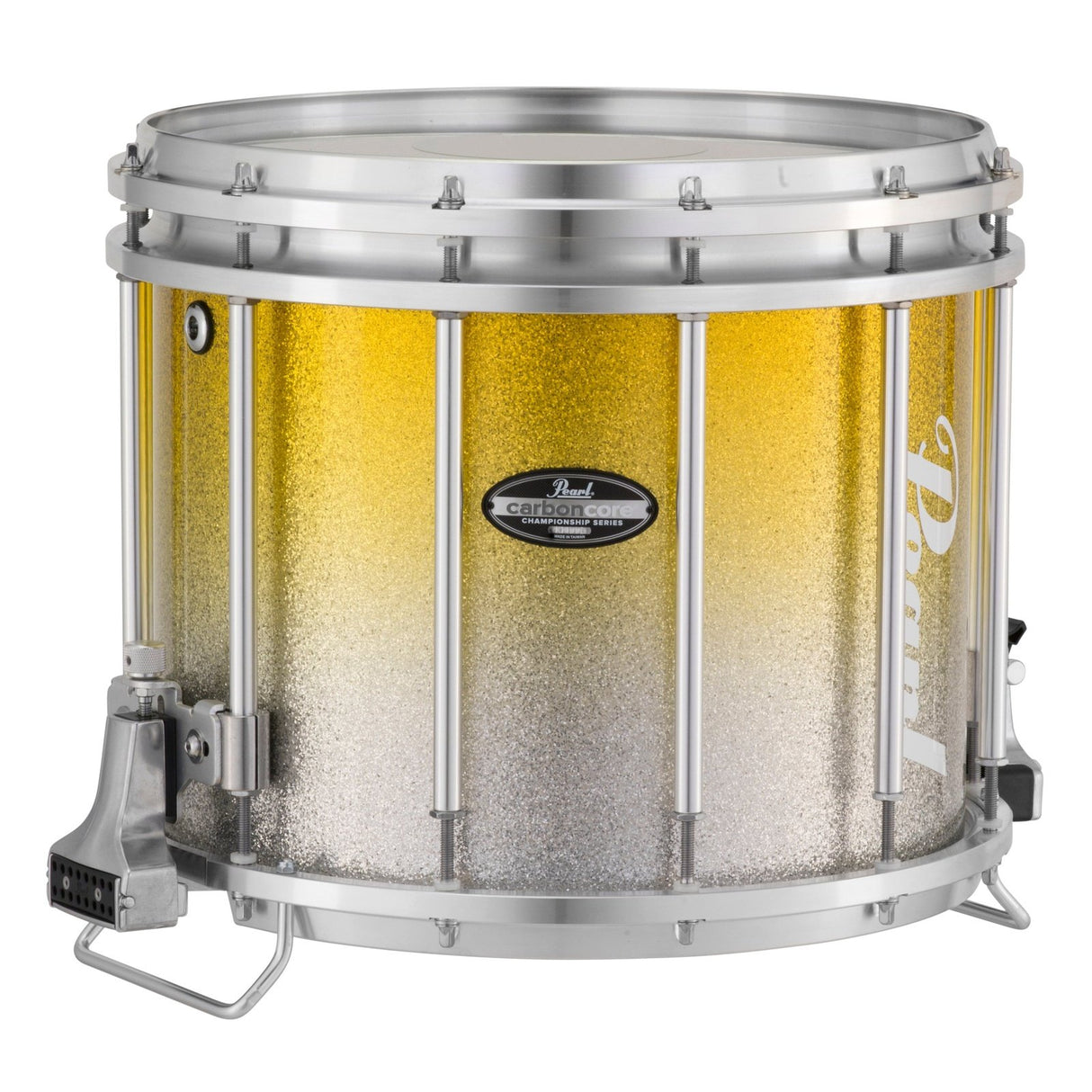 Pearl Marching Percussion: 13X11 Maple Carboncore Ffx Marching Snare Drum, W/R Ring #965 - Yellow Silver Fade (Top)