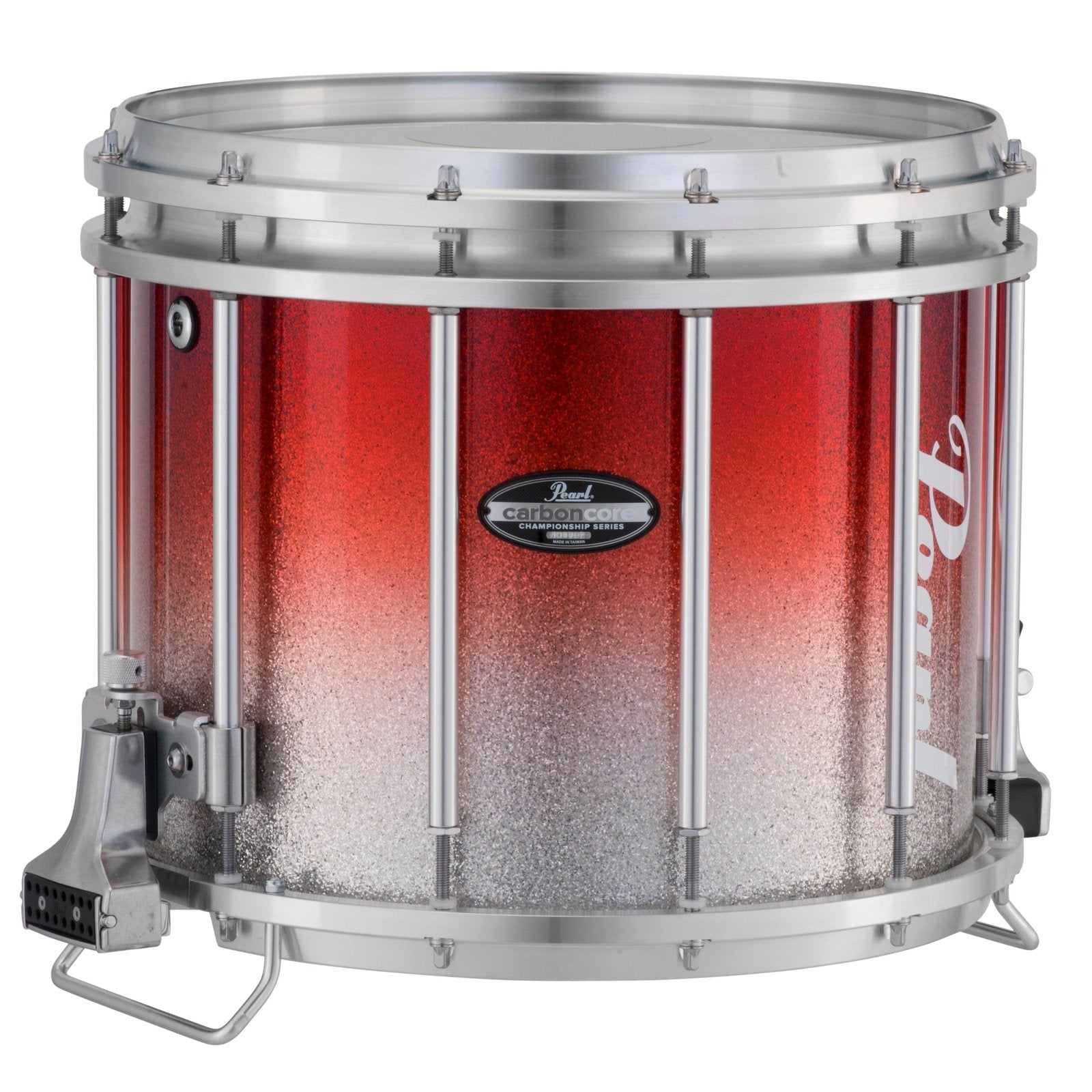 Pearl Marching Percussion: 13X11 Maple Carboncore Ffx Marching Snare Drum,  w/R Ring #968 Red Silver Fade (Top)