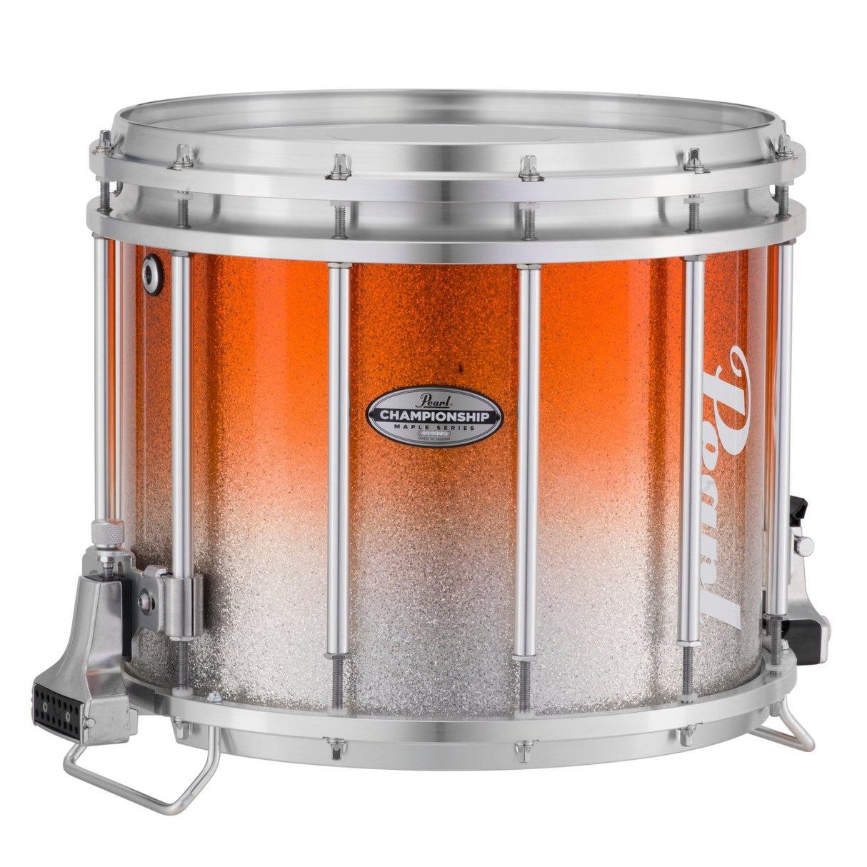 Pearl Marching Percussion: 13X11 Championship Maple Ffx Marching Snare Drum, W/R Ring #980 - Orange Silver Fade (Top)