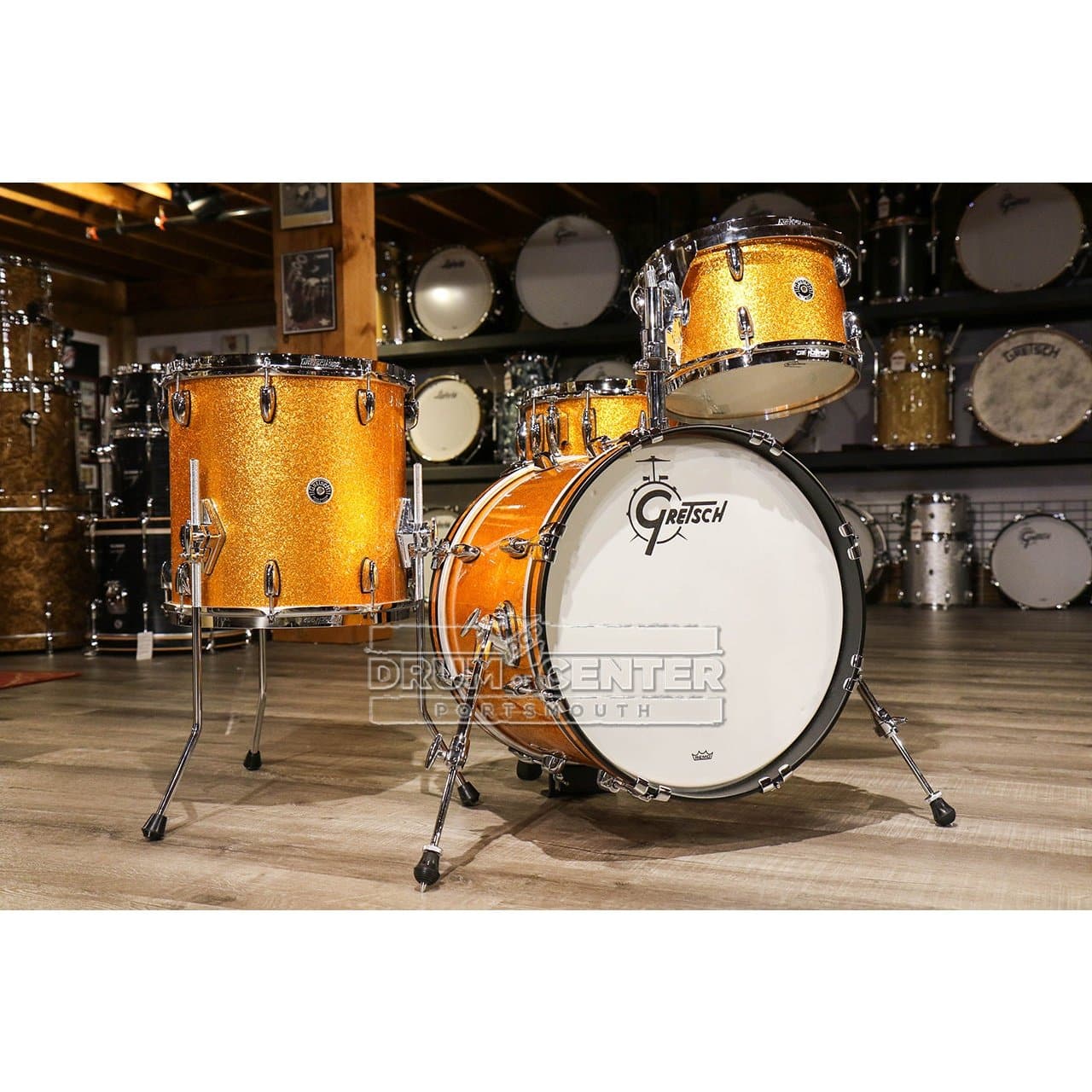 Gretsch Brooklyn 4pc Jazz Drum Set Gold Sparkle w/ Tom Arm