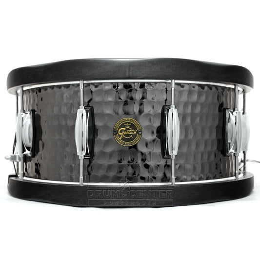 Gretsch S1-6514WH-BSH Full Range Hammered Black Steel Snare14x6.5 w/Wood Hoops