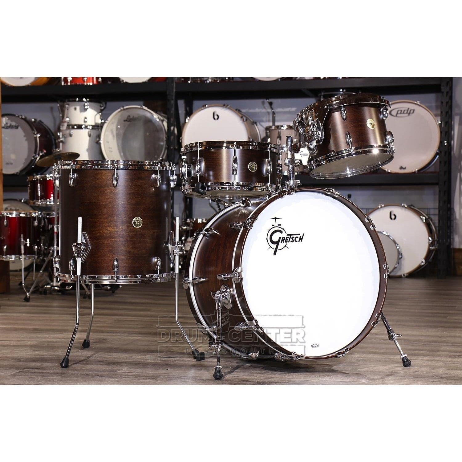 Gretsch USA Custom 4pc Drum Set 22/12/16/14 Satin Antique Maple w/Mount