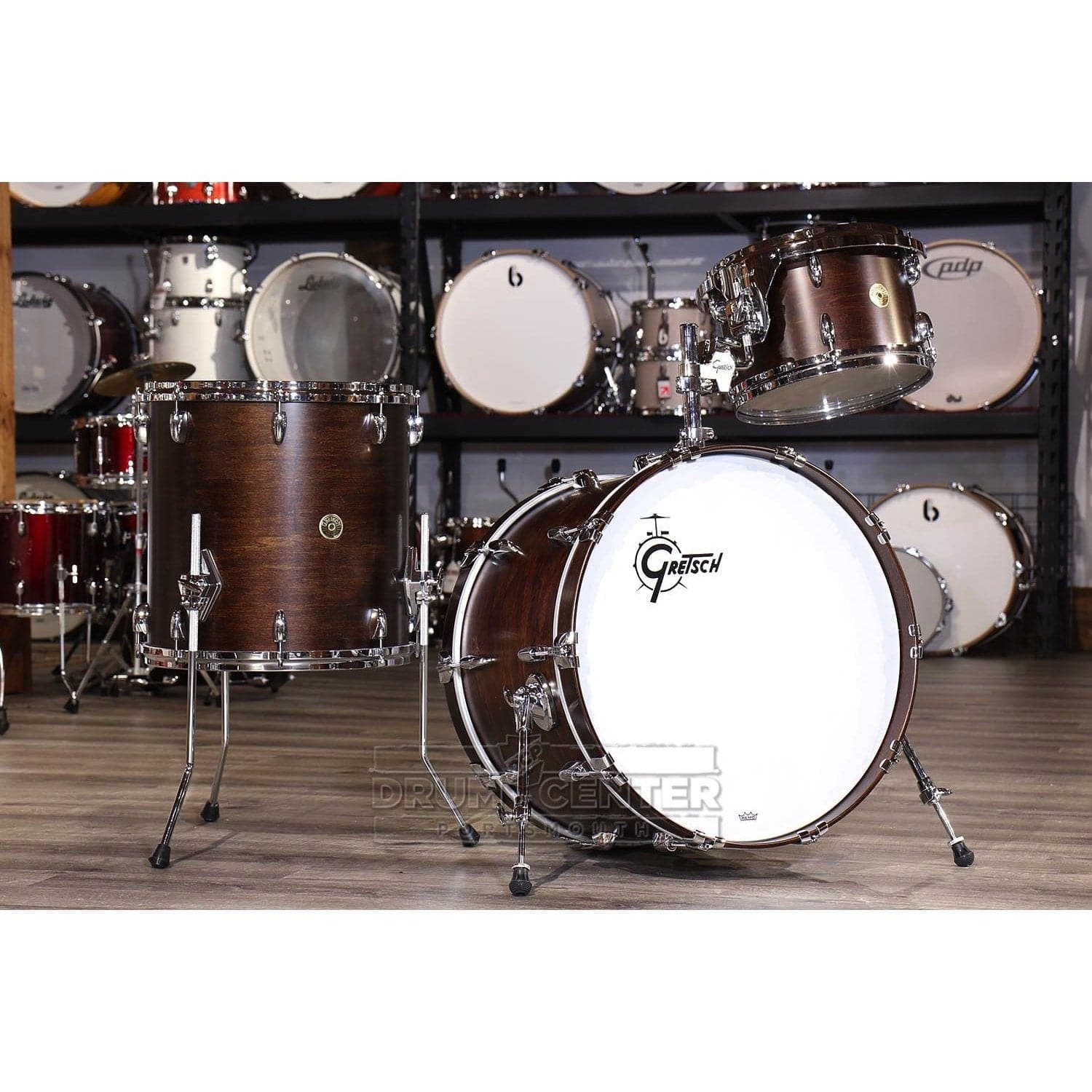 Gretsch USA Custom 3pc Drum Set 22/12/16 Satin Antique Maple w/Mount