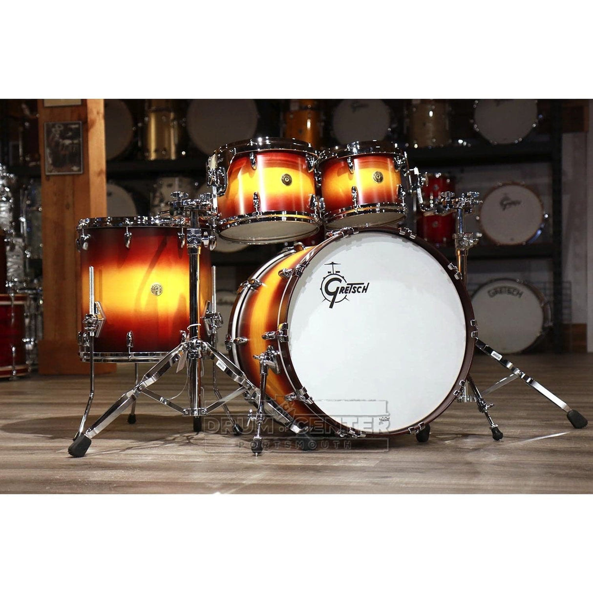 Gretsch USA Custom 4pc Drum Set Satin Amber Walnut Burst