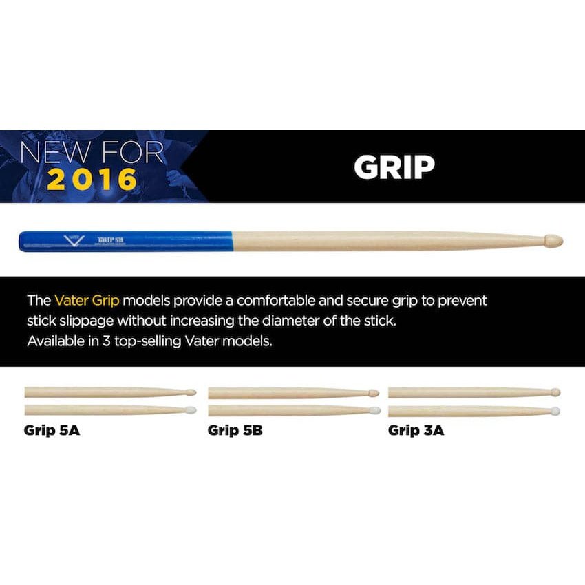 Vater Drum Sticks : Grip 3A Nylon Tip