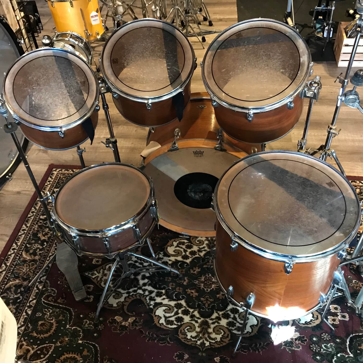 Used Vintage Slingerland 6pc Single-Headed Drum Set w/ Tom Stands - Natural Swirl