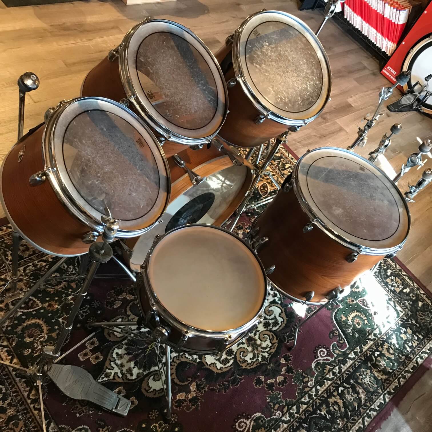 Used Vintage Slingerland 6pc Single-Headed Drum Set w/ Tom Stands - Natural Swirl