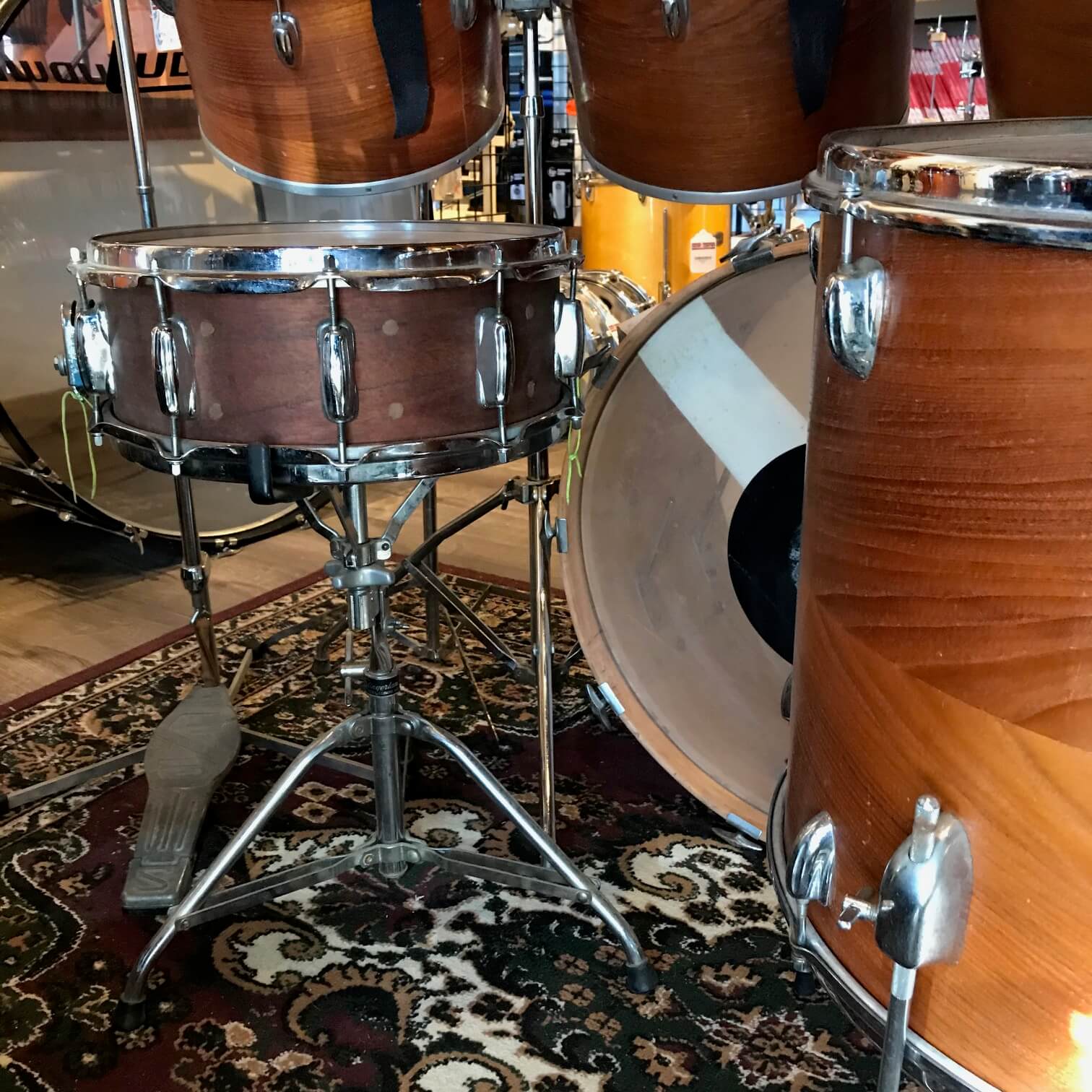 Used Vintage Slingerland 6pc Single-Headed Drum Set w/ Tom Stands - Natural Swirl