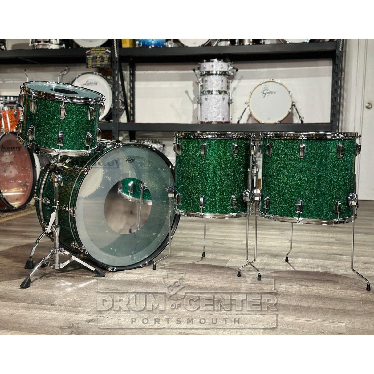 Ludwig Vistalite 4pc Drum Set Green Sparkle - DCP Exclusive!