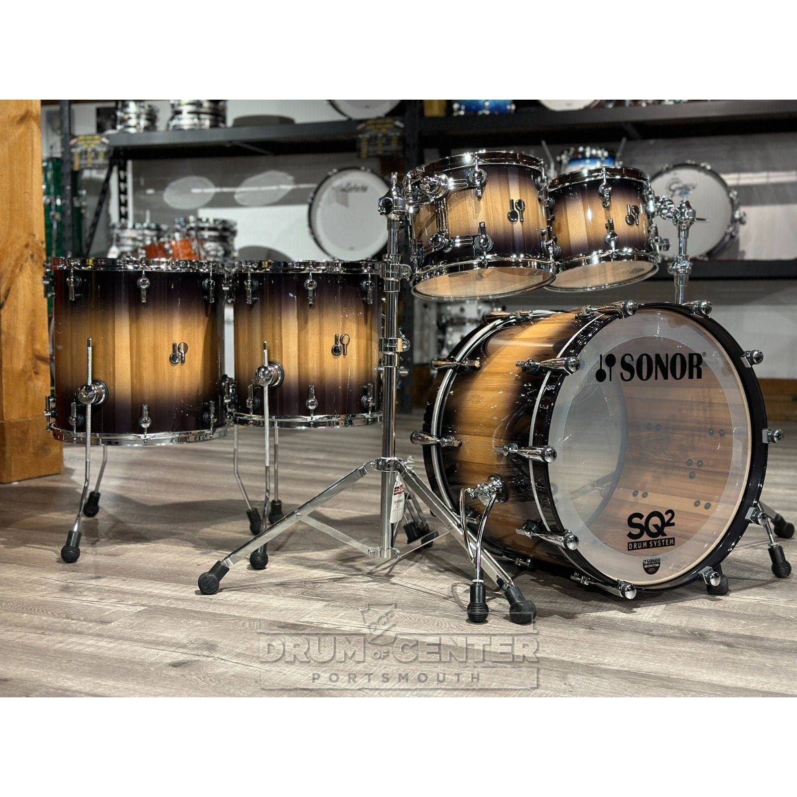 Sonor SQ2 Beech 5pc Drum Set Candy Grey Burst over American Walnut