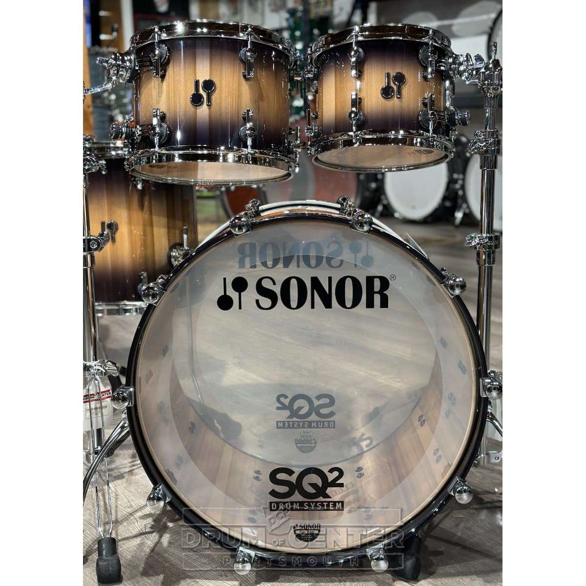 Sonor SQ2 Beech 5pc Drum Set Candy Grey Burst over American Walnut