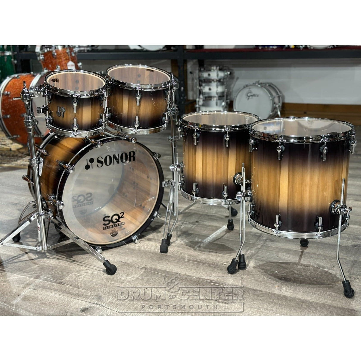 Sonor SQ2 Beech 5pc Drum Set Candy Grey Burst over American Walnut