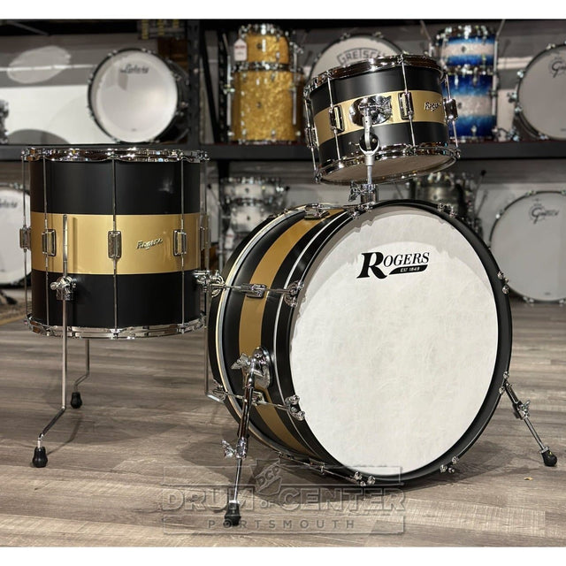 Rogers Tower Limited Edition 3pc Drum Set Satin Black/Gold Duco