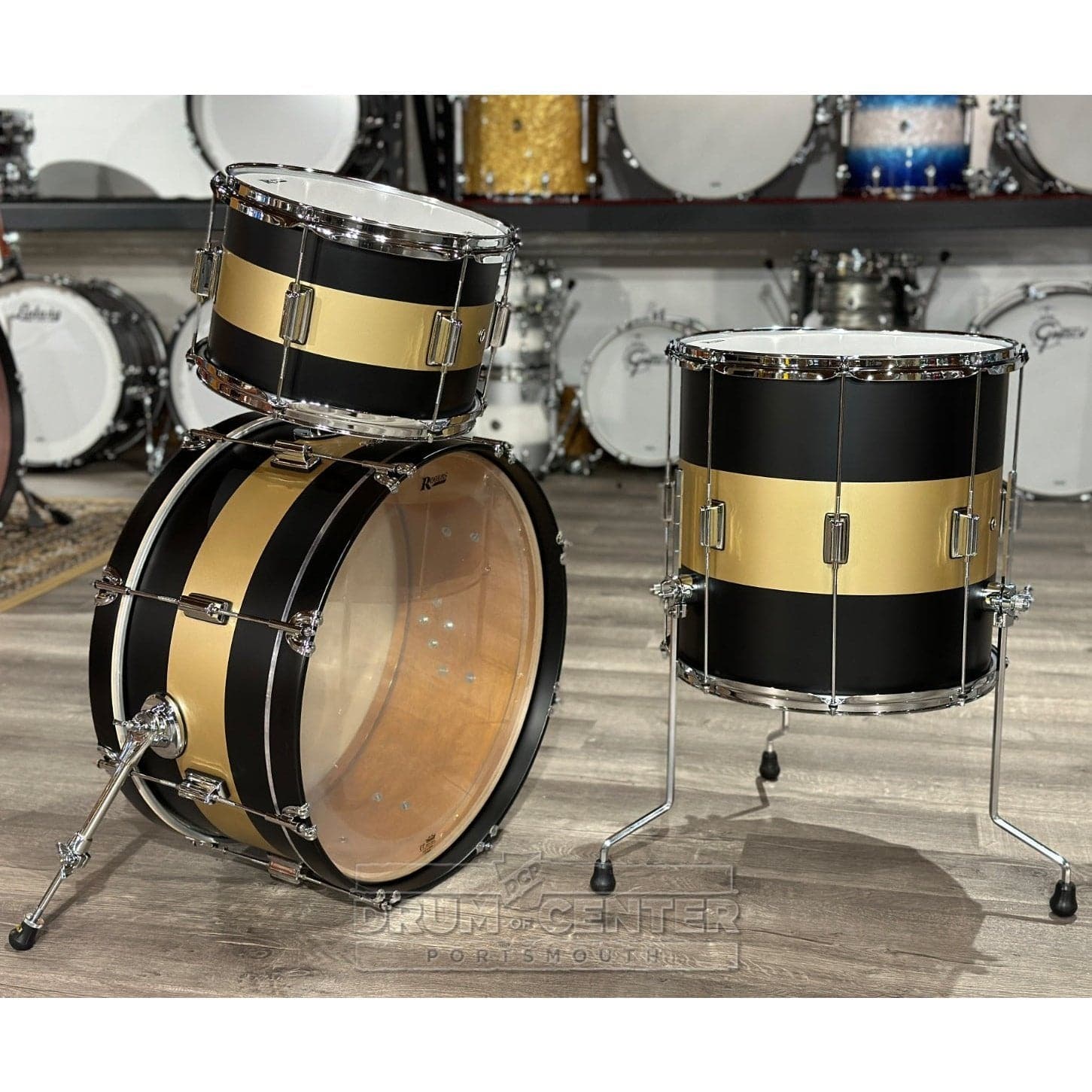 Rogers Tower Limited Edition 3pc Drum Set Satin Black/Gold Duco