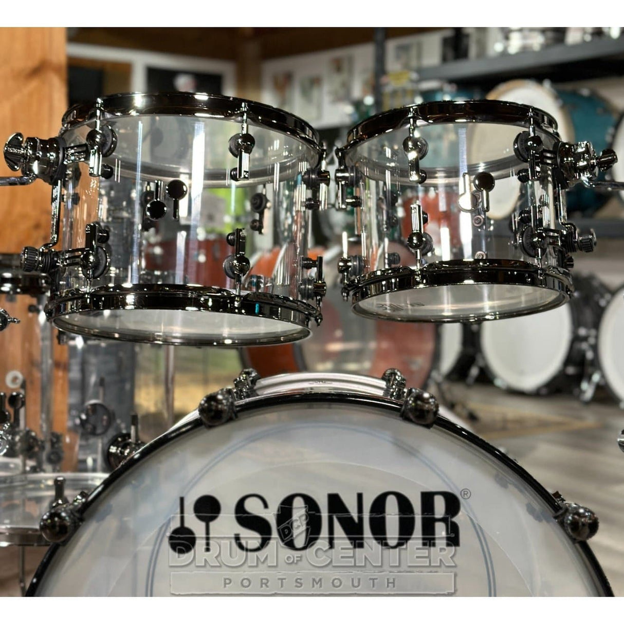 Sonor SQ2 5pc Drum Set X-Ray Acrylic w/Black Hardware