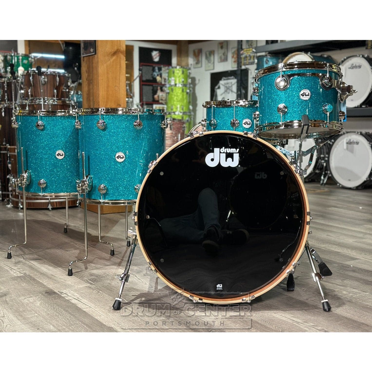 DW Collectors Birch/Mahogany 5pc Drum Set Teal Glass w/Nickel Hw