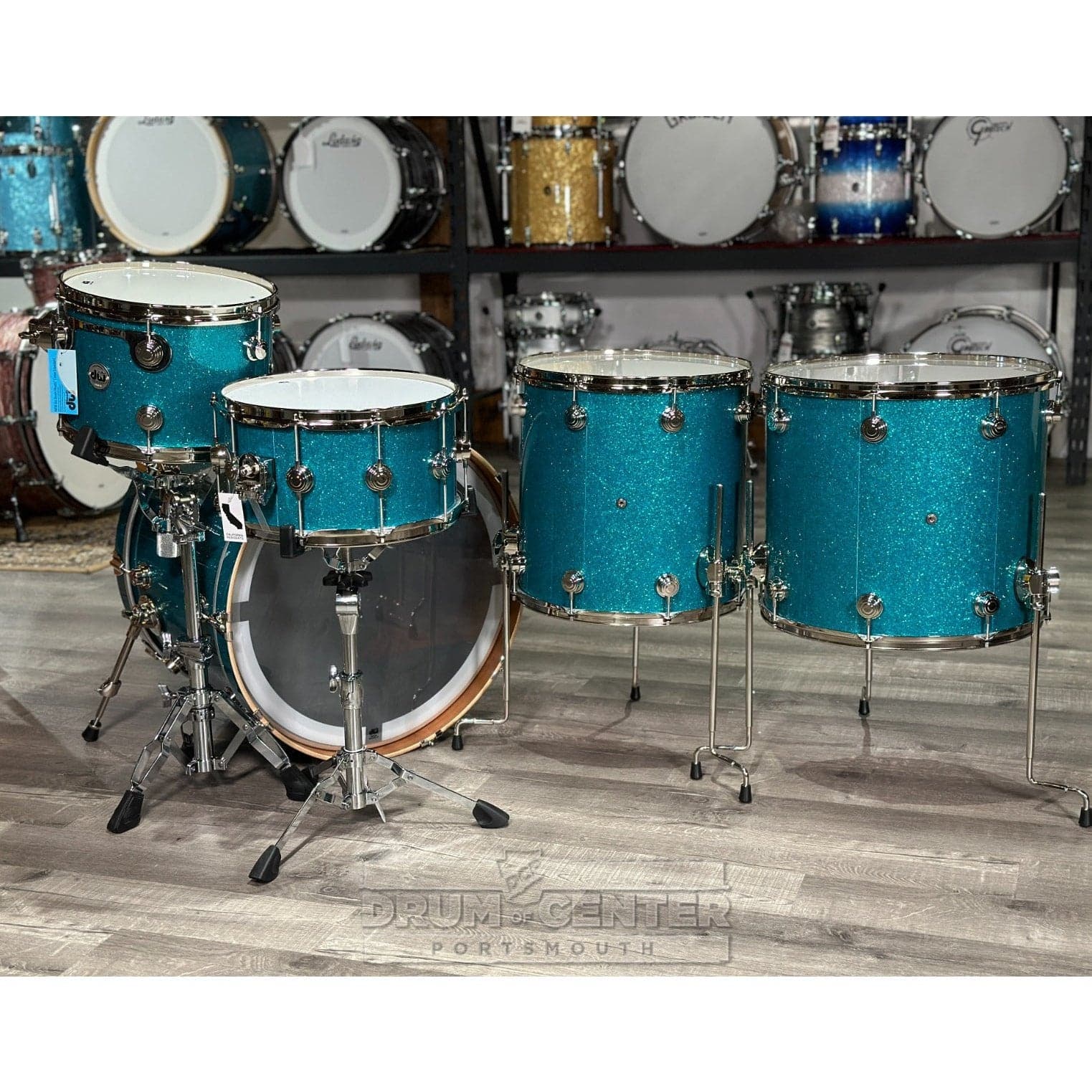 DW Collectors Birch/Mahogany 5pc Drum Set Teal Glass w/Nickel Hw