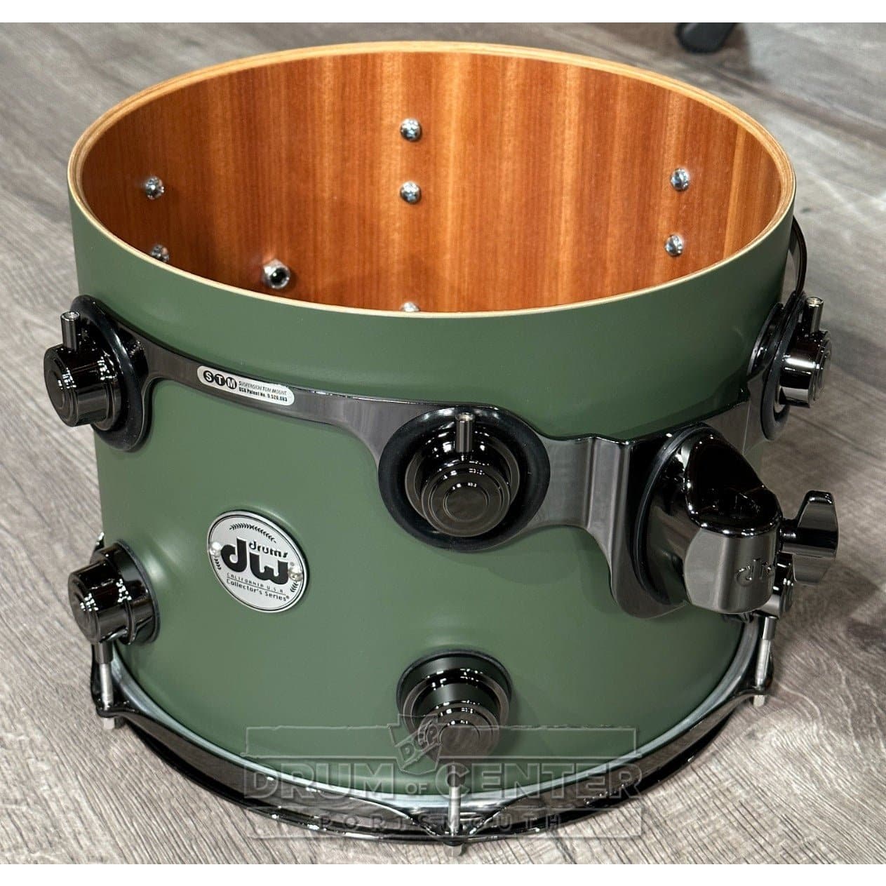 DW Collectors Cherry/Mahogany 7pc Drum Set Hard Satin Solid Army Green w/Black Nickel Hw