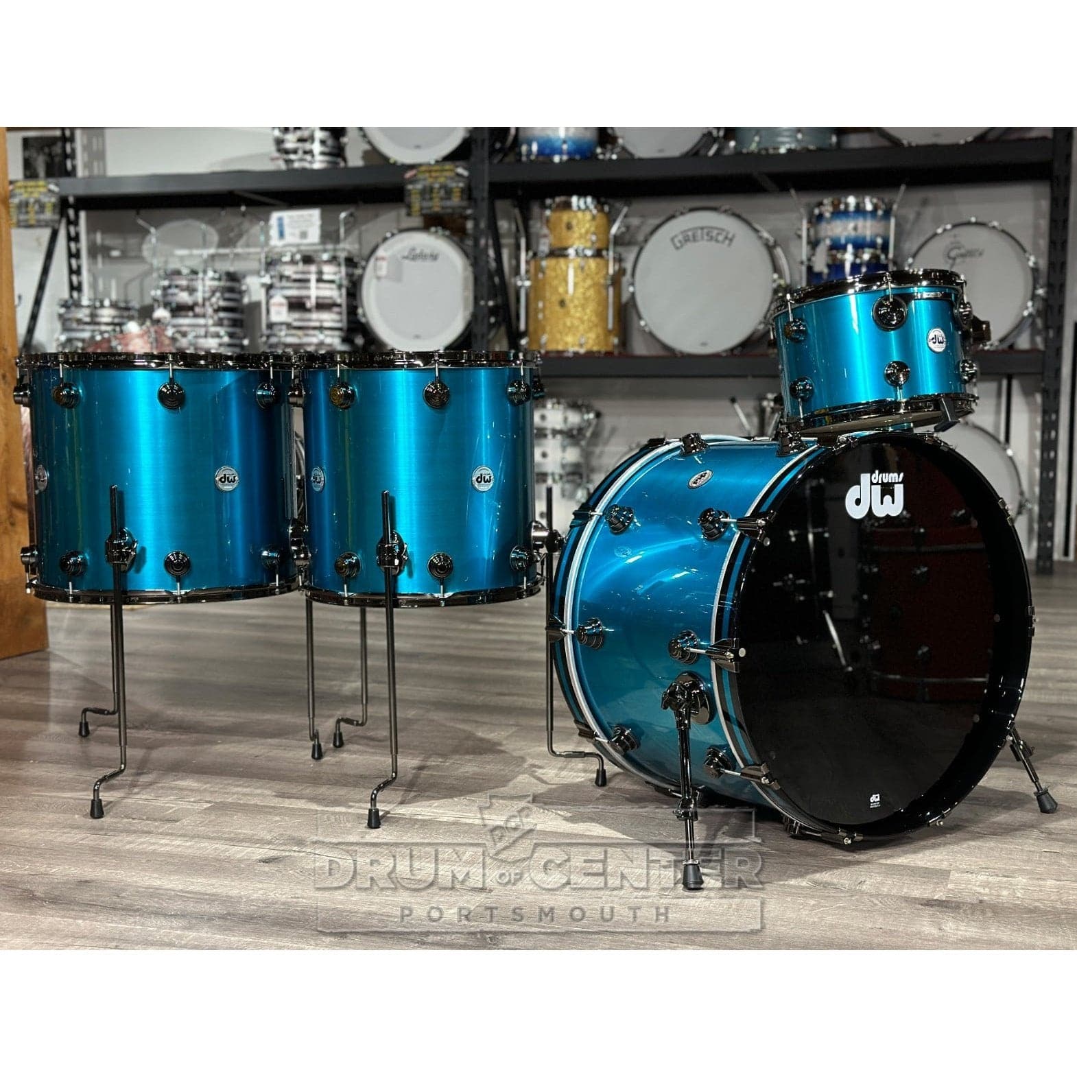 DW Collectors PurpleCore Maple 4pc Drum Set Blue Anodized Steel Lacquer w/Black Nickel Hw