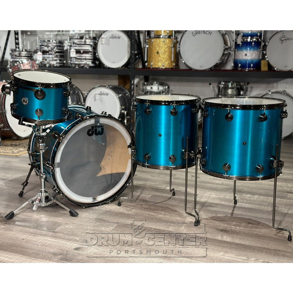 DW Collectors PurpleCore Maple 4pc Drum Set Blue Anodized Steel Lacquer w/Black Nickel Hw