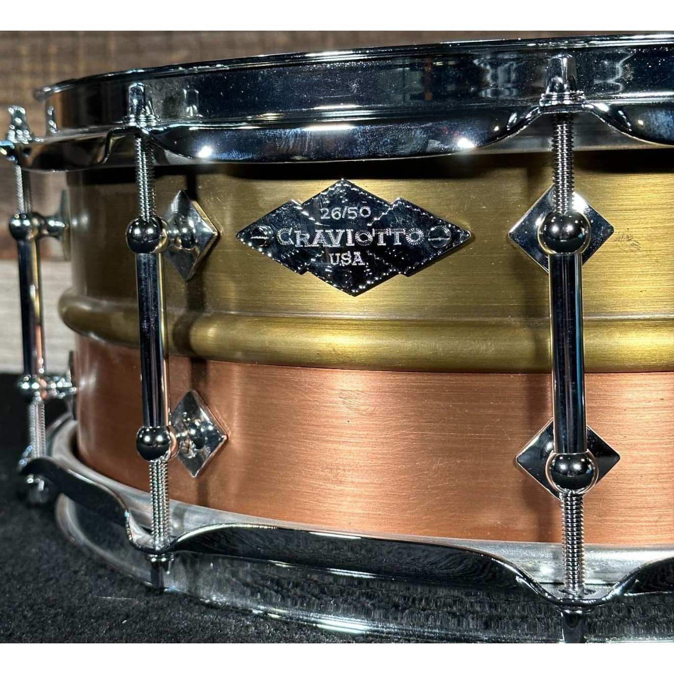 Used Craviotto/AK Brass/Copper Snare Drum 14x5.5