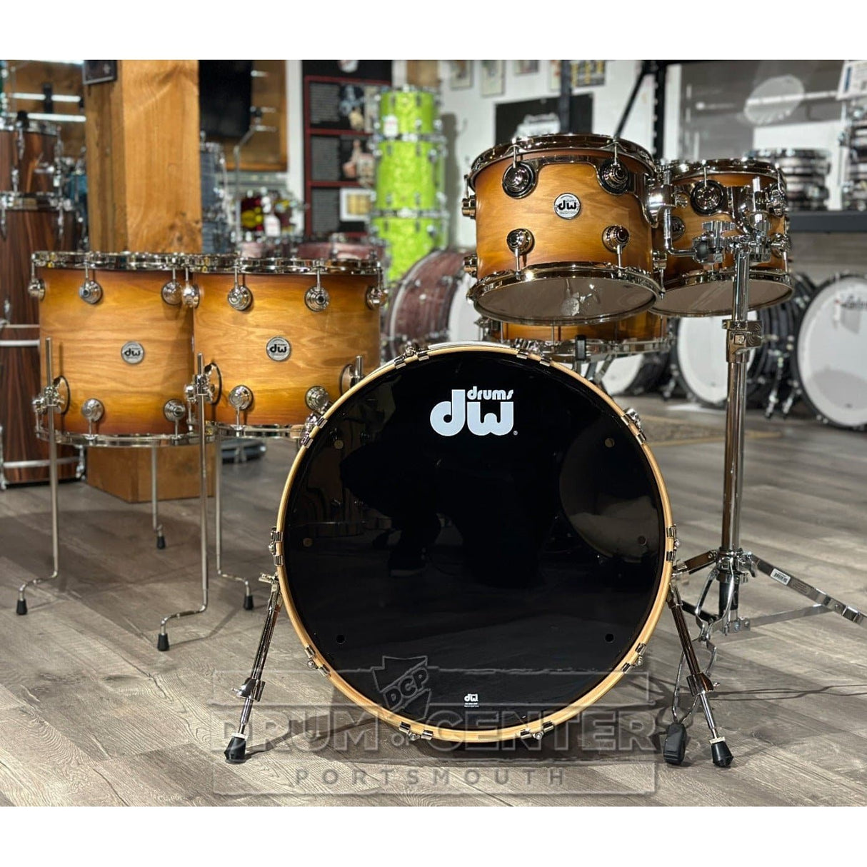 DW Collectors Pure Oak 6pc Drum Set Satin Burnt Toast Fade w/Nickel Hw