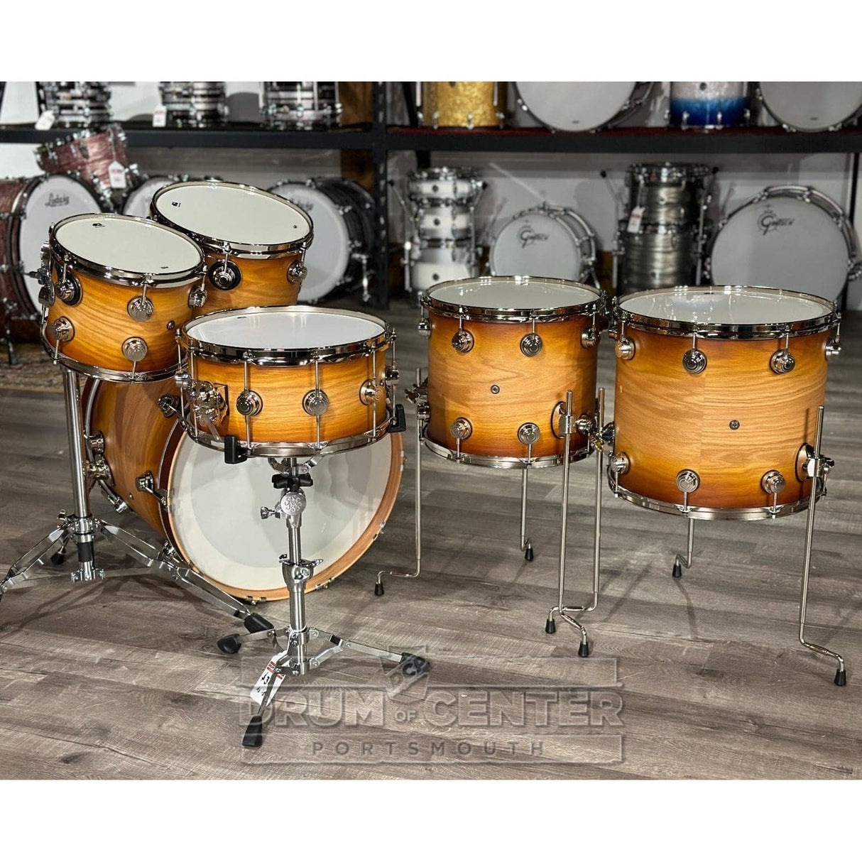 DW Collectors Pure Oak 6pc Drum Set Satin Burnt Toast Fade w/Nickel Hw