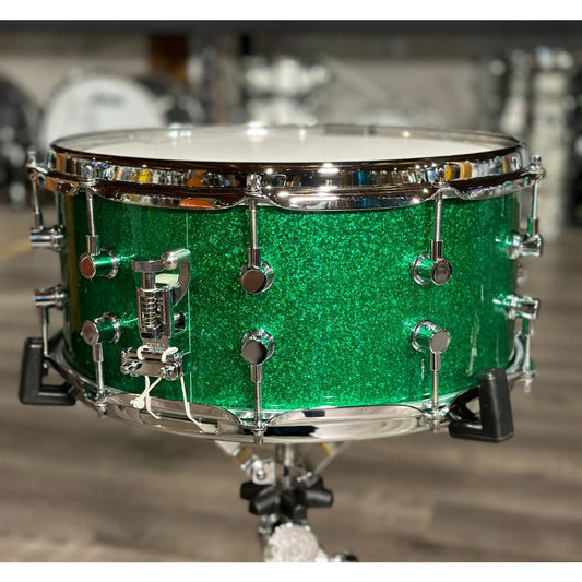 Used Custom Maple Snare Drum 14x6.5 Green Sparkle