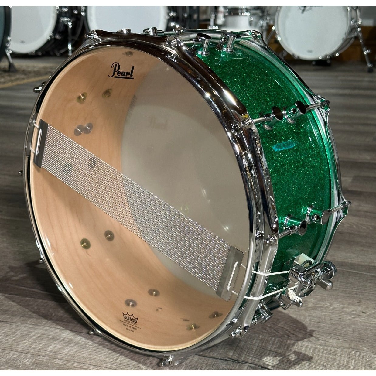 Used Custom Maple Snare Drum 14x6.5 Green Sparkle