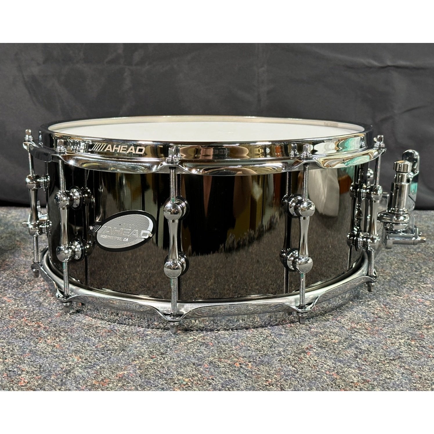 Used Ahead Black Chrome On Brass Snare Drum 14x6 w/Dunnett Throw-Off