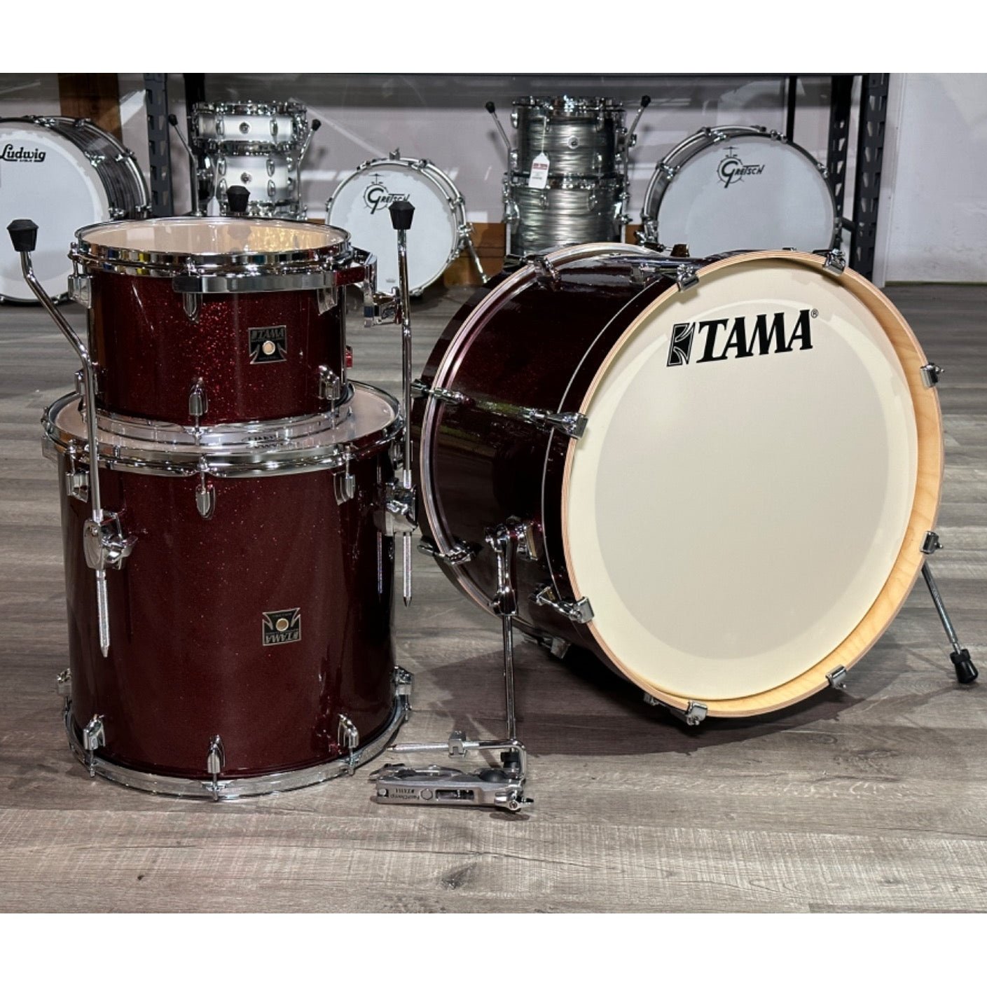 Used Tama Superstar Classic 3pc Drum Set Dark Red Sparkle
