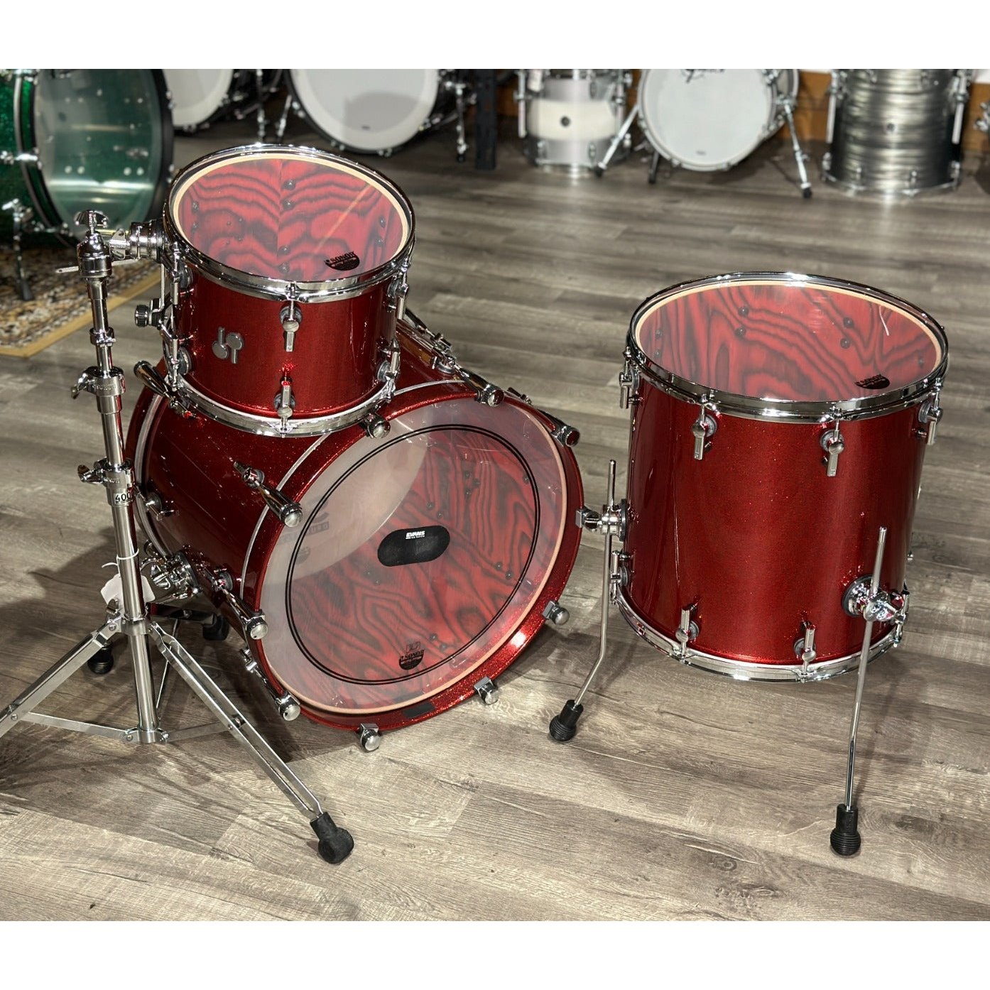 Used Sonor SQ2 Medium Maple 3pc Drum Set Red Sparkle High Gloss