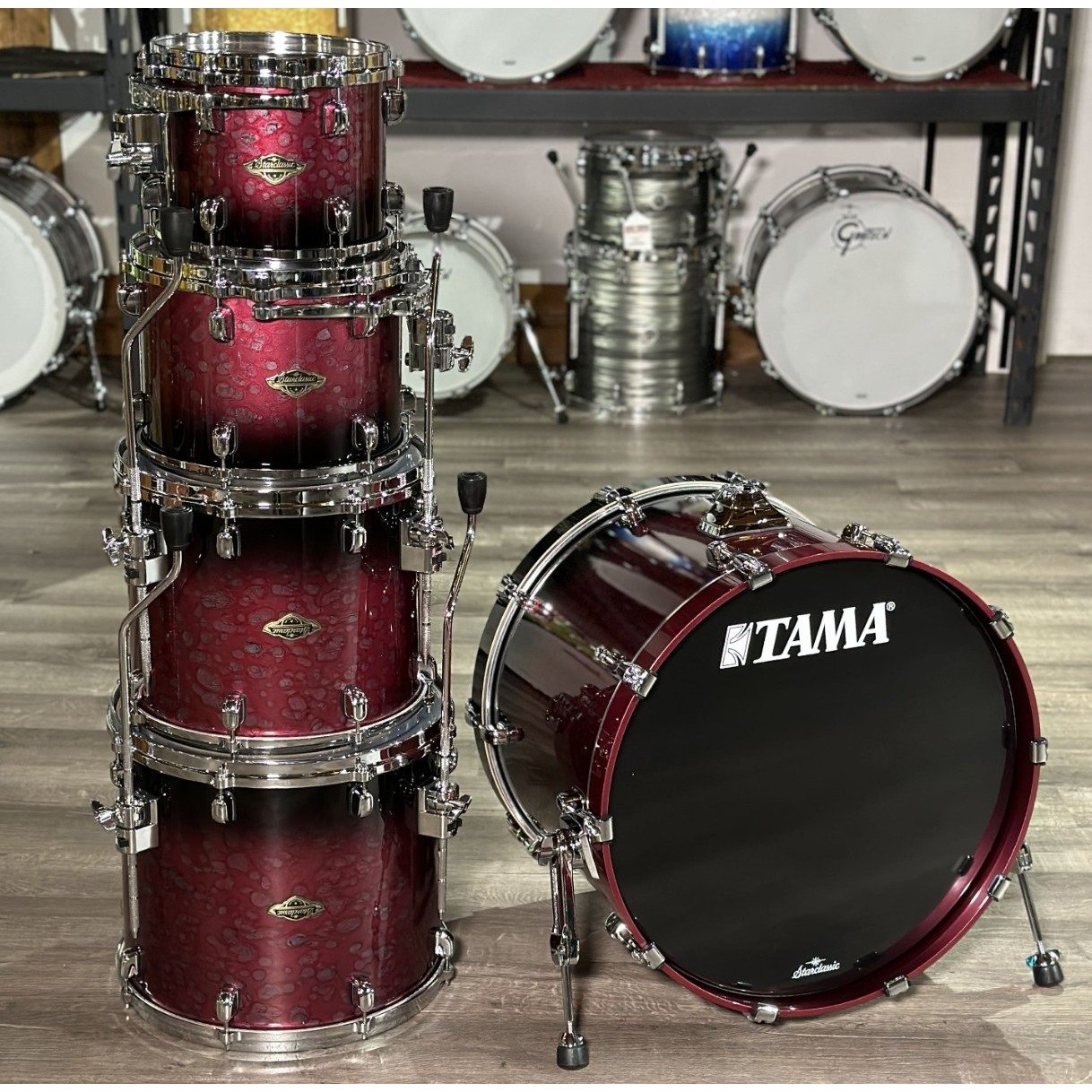 Used Tama Starclassic Walnut/Birch 5pc Drum Set Molten Dark Raspberry Fade