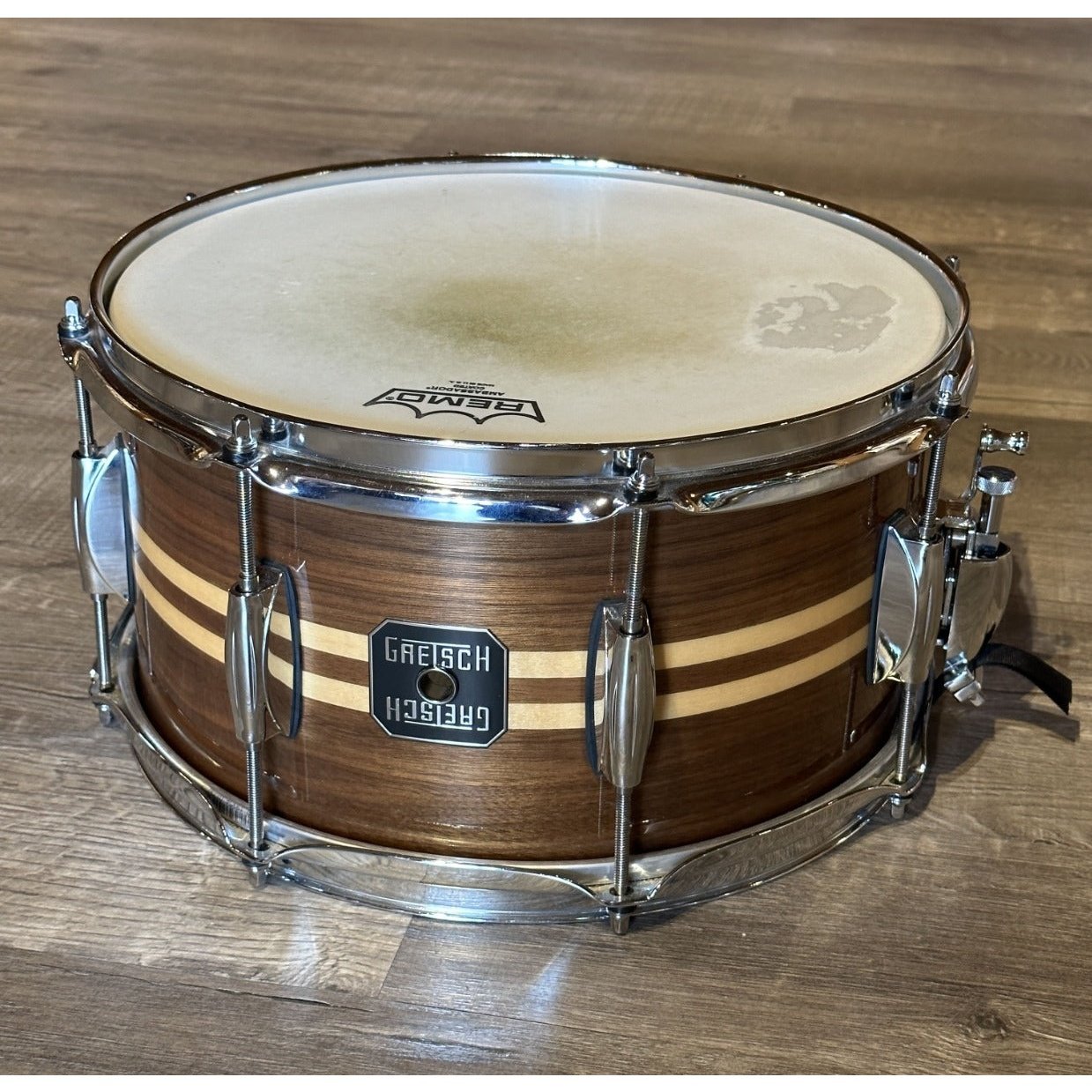 Used Gretsch Full Range Walnut Snare Drum w/ Maple Inlay 13x7